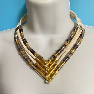 TOPSHOP Gold & White Cording Rhinestones Statement Necklace